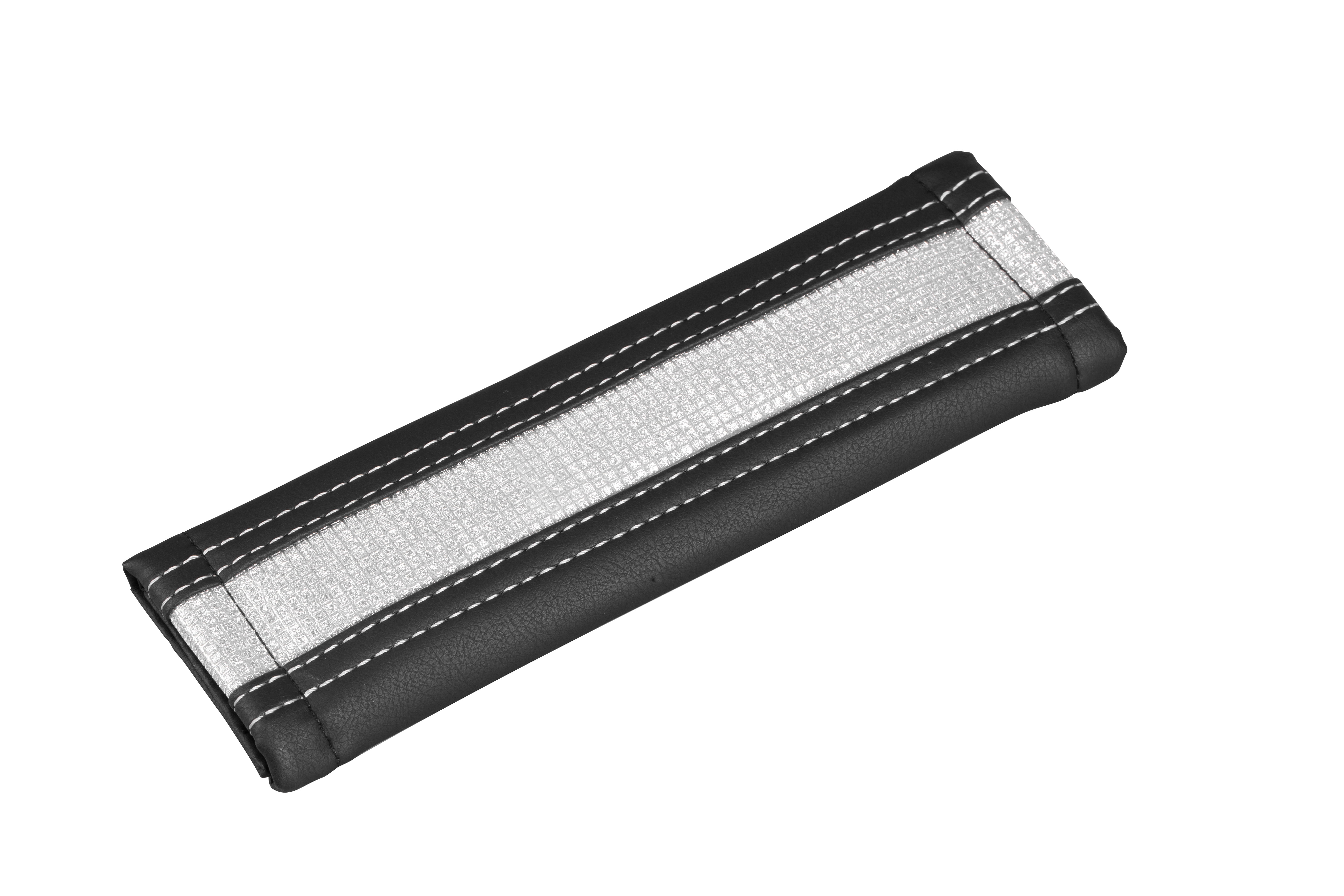 (2 pack) Auto Drive 1Piece Diamond Car Seat Belt Pad Faux Leather Black/Silver - Universal Fit, 23SBP100-1