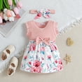 thumbnail image 2 of Baby Girl Outfit Sleeveless Floral Prints Princess Dress Dance Party Clothes Headbands Girl Baby Clothes Pink 70(6 Months), 2 of 7