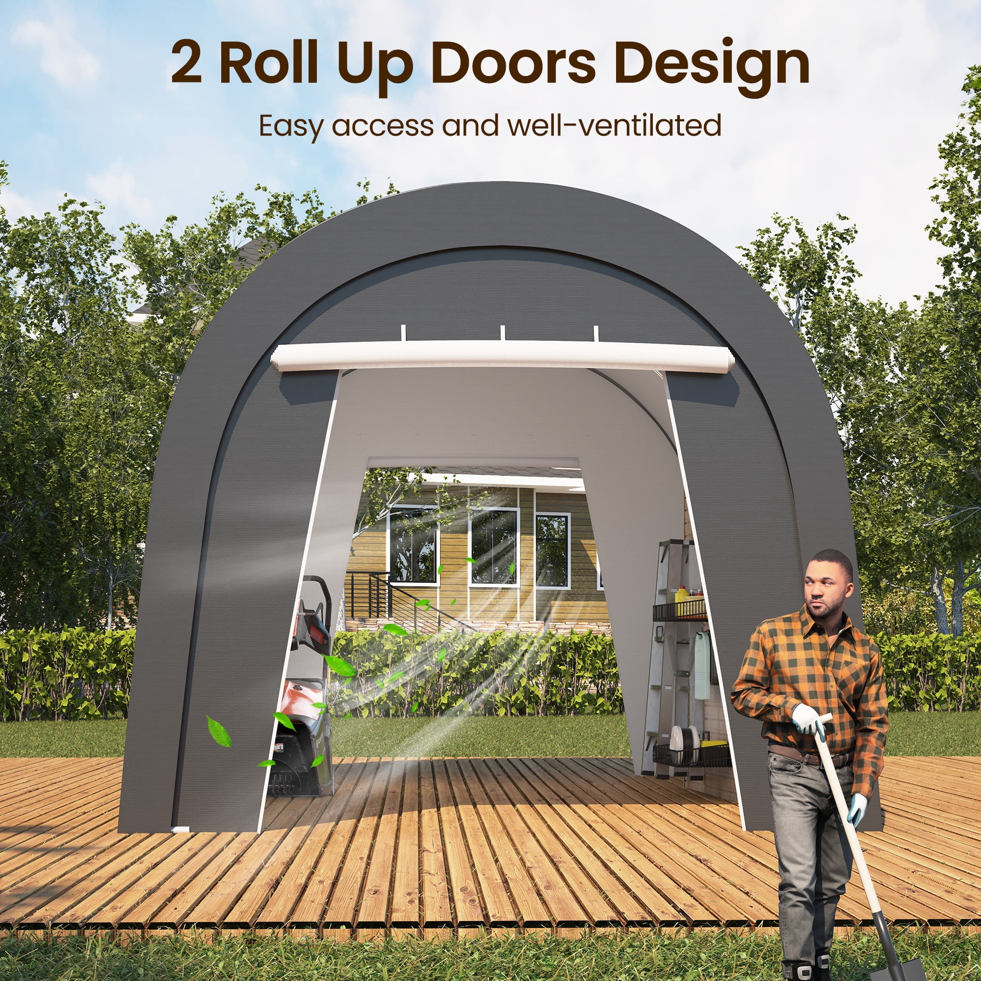 May in Color 10'x15’Metal Heavy Duty Portable Outdoor Garage Carport with 2 Roll-up Door, Waterproof Car Tent for Vehicles and Storage