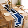 thumbnail image 3 of Blue Black Geometric Table Runner - 36 Inch Long, Kitchen Dining Table Runner Dresser Scarves, Modern Minimalist Abstract Stripes Farmhouse Decor for Coffee Tables Wedding Party Banquet, 3 of 8