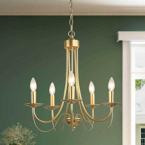LNC 5-Light Matte Gold Candle Chandelier for Kitchen, Dining or Living Room