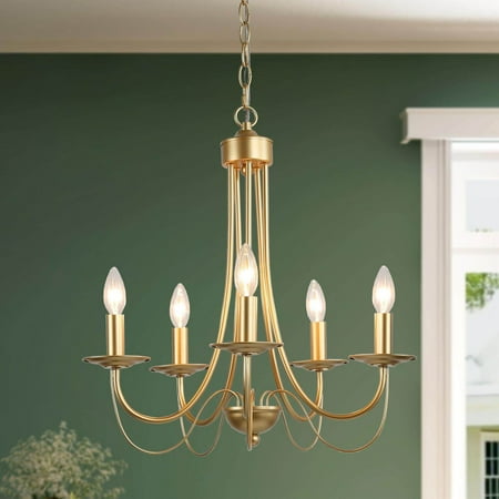 LNC 5-Light Matte Gold Candle Chandelier for Kitchen Dining or Living Room