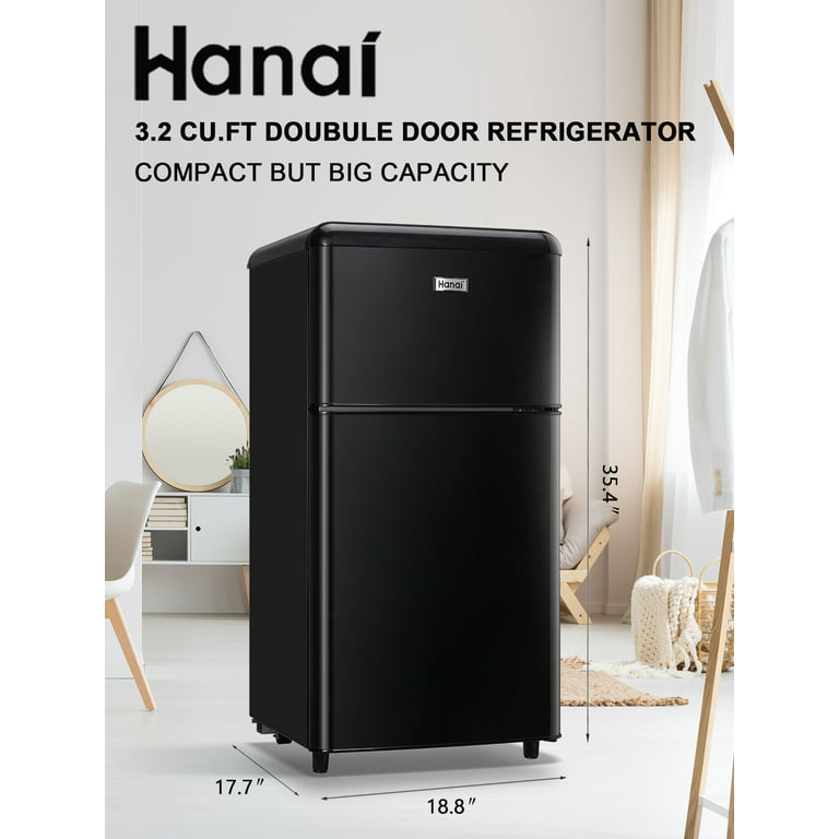 Wanai 3.5 Cu ft Two Door Mini Fridge with Freezer, Black