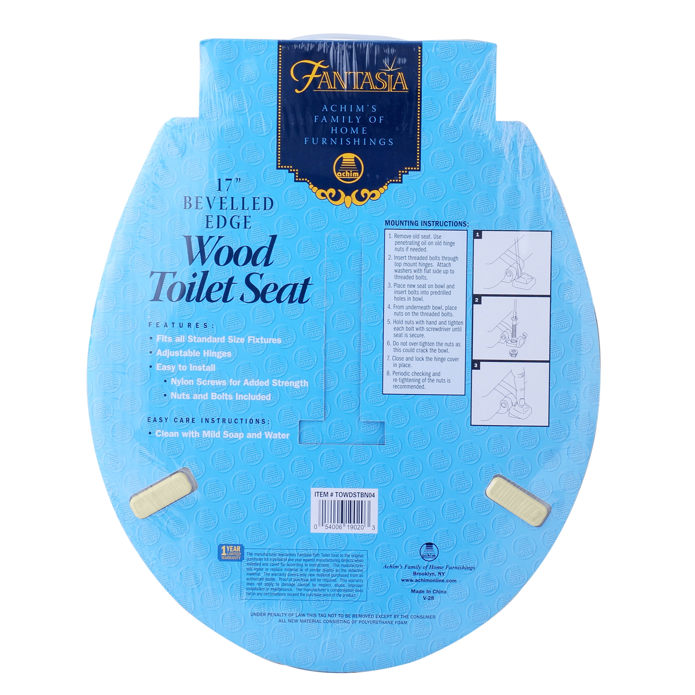 Standard Wood Toilet Seat, Bone - 17 Inch - Fits All Standard Size Fixtures - Easy to Install Fantasia by Achim Home Decor