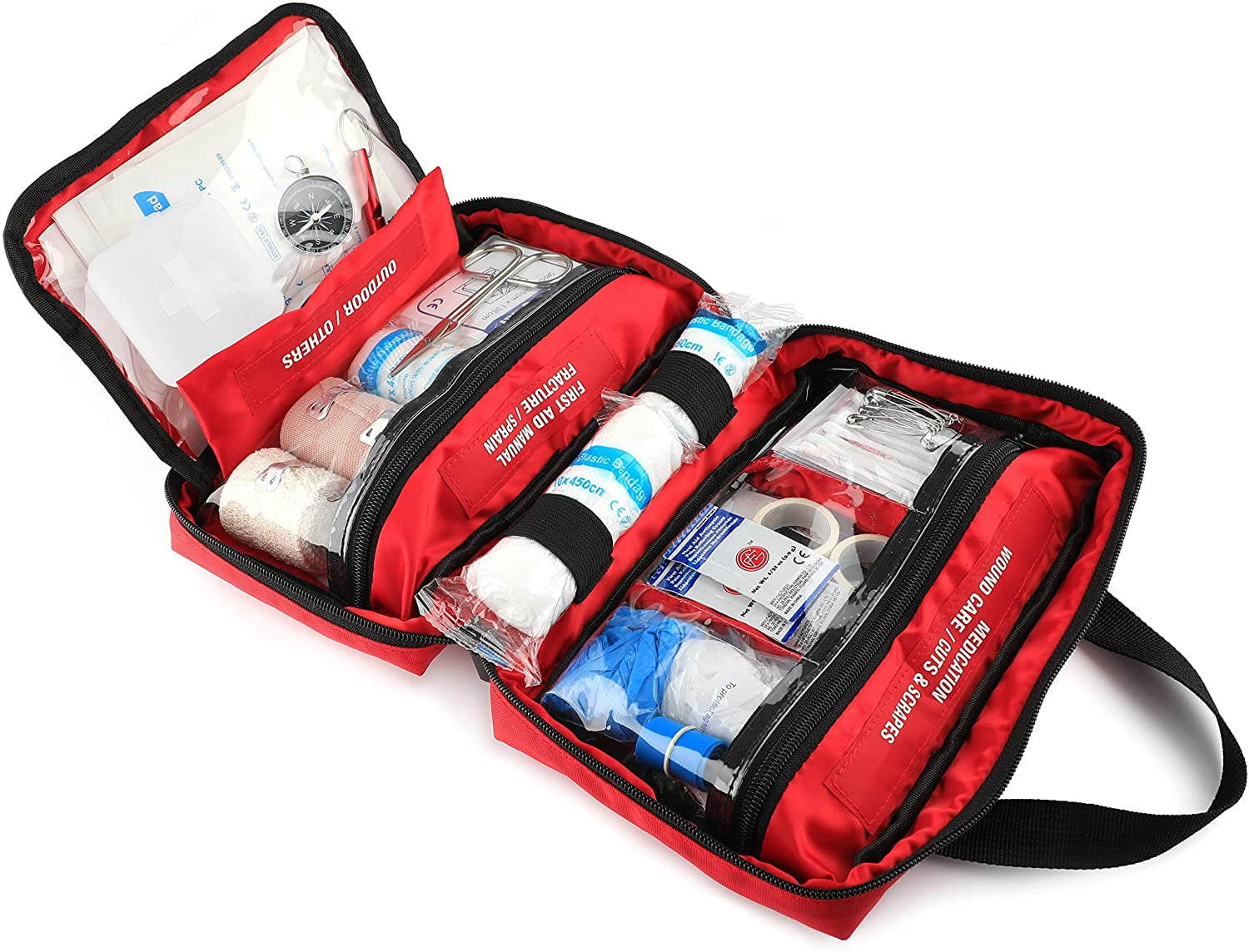 KITGO 220 Piece First Aid Kit, Premium Compact Trauma Medical Kits for Any Emergencies, Ideal for Home, Office, Car, Travel, Outdoor, Camping, Hiking, Boating (Red)