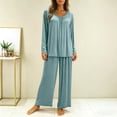 thumbnail image 5 of BOVXNPU Pajama Set For Women Women Solid Summer Lightweight Round-Neck Long-Sleeved Long Pants Home Attire Set Of 2 Pieces Women Sleepwear, 5 of 7