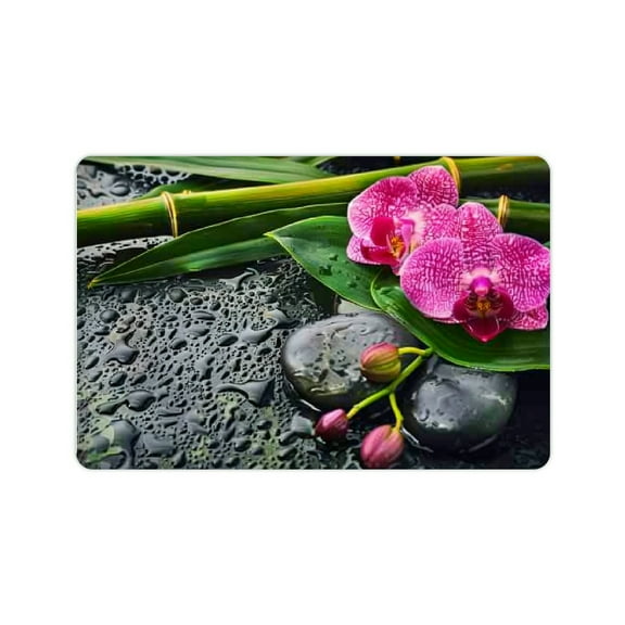 FCXZI Fast Absorption Flowers Bamboo Rocks Home Bath Mat 24x16in