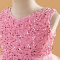 thumbnail image 4 of MIXUE Toddler Girls Casual Dresses Summer Sequins Solid Color Crew Neck Ruffle Sleeveless Mesh Lace Princess Dress Beachwear,Pink,3-4 Years, 4 of 8