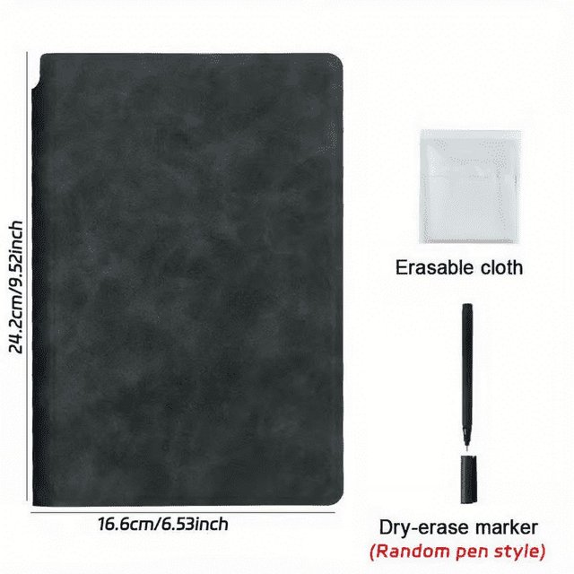 Carnet de Tableau Blanc Réutilisable Format A5 / Couverture en Faux Cuir / Pages Essuyables et Réutilisables / Design Portable / Inclus Stylo de Tableau Blanc et Chiffon Effaçable / Écologique / 1 Ensemble