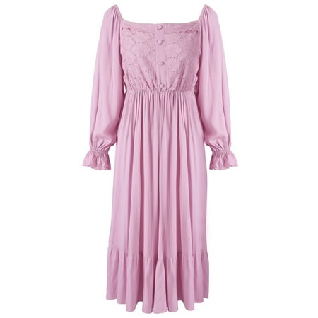 

Newway Female Spring Autumn Gentle Wind Long Skirt Senior Sense of Temperament Fairy Gas High-end Waist Chic Stunning Pure Color Dress