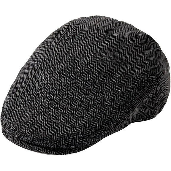 TOP-EX L/XL/XXL/3XL Mens Tweed Flat Cap – Wool Newsboy Driving Hat, 8 Panel Gatsby Style Grey Herringbone 3XL