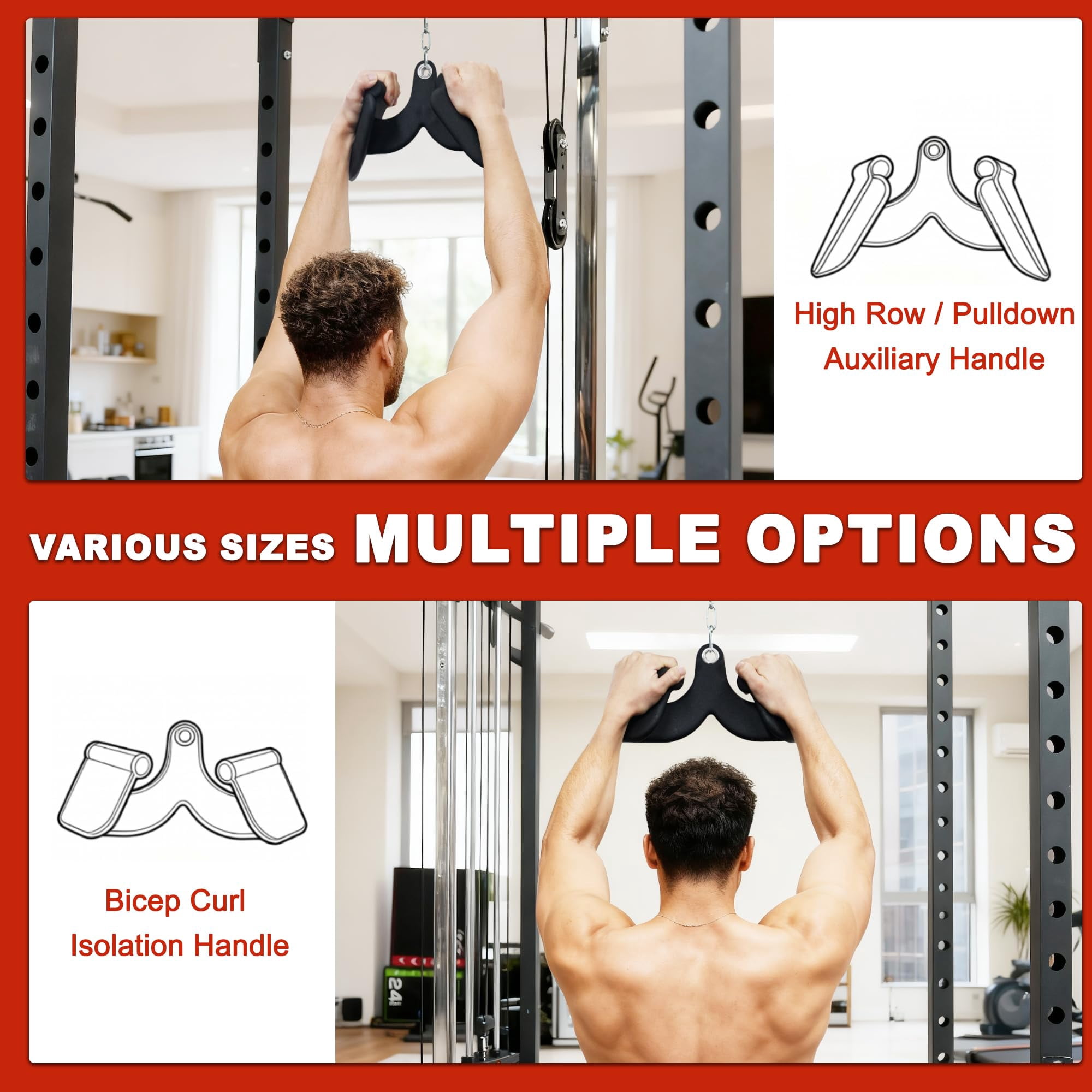 Sprint Demon 5-Piece LAT Pulldown Attachment Set for Cable Machine, Rubber Grip Row Bar Handles for Back, Biceps & Triceps Home Gym Strength Training