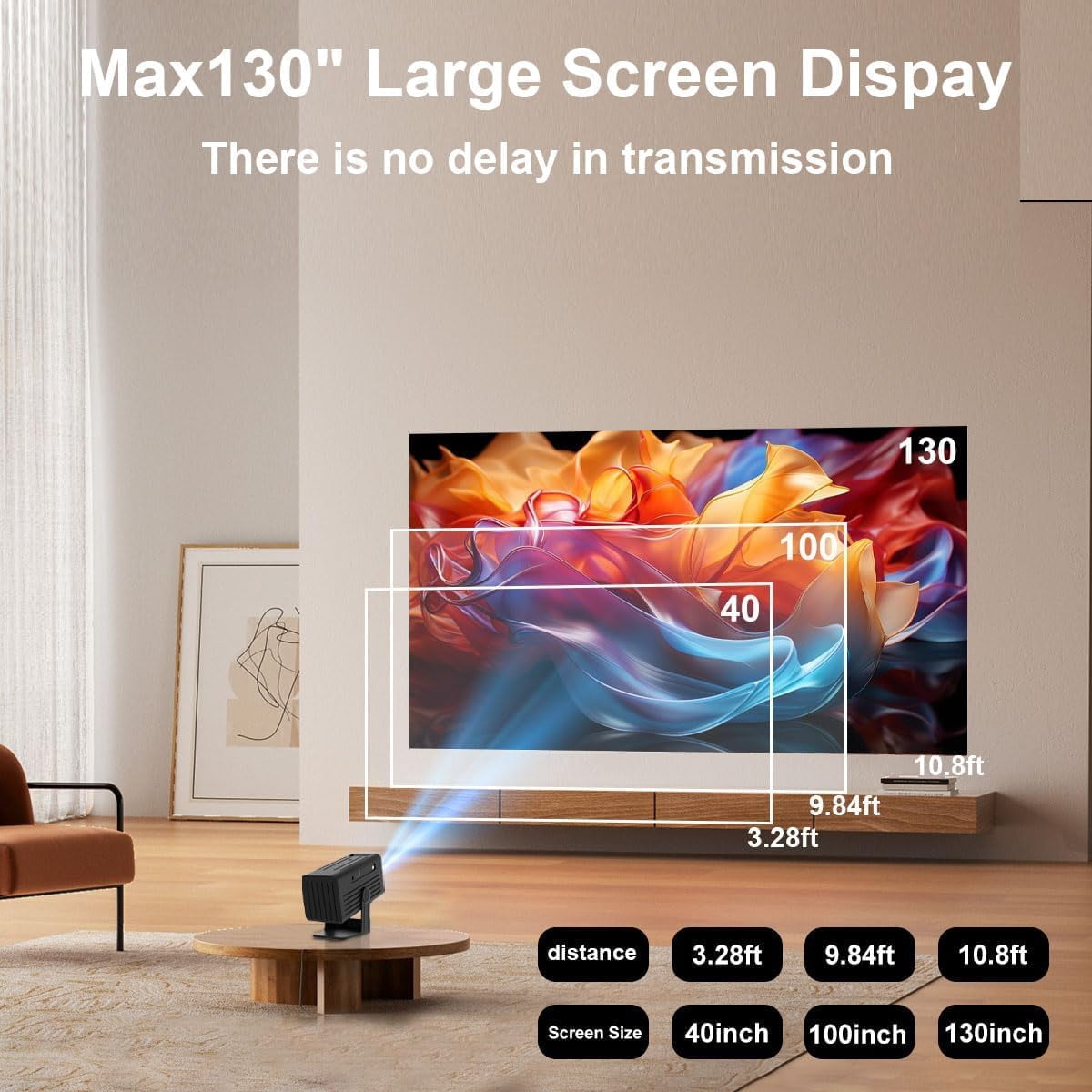 Projector with Apps 4K Supported  Projector for Bedroom Ceiling Camping Outdoor Use Portable with Speaker Auto
