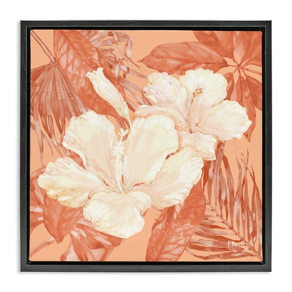 Stupell Industries Tropical Hibiscus Bunch Plants & Flowers Painting Black Floater Framed Canvas Art Print Wall Art, 18 x 18