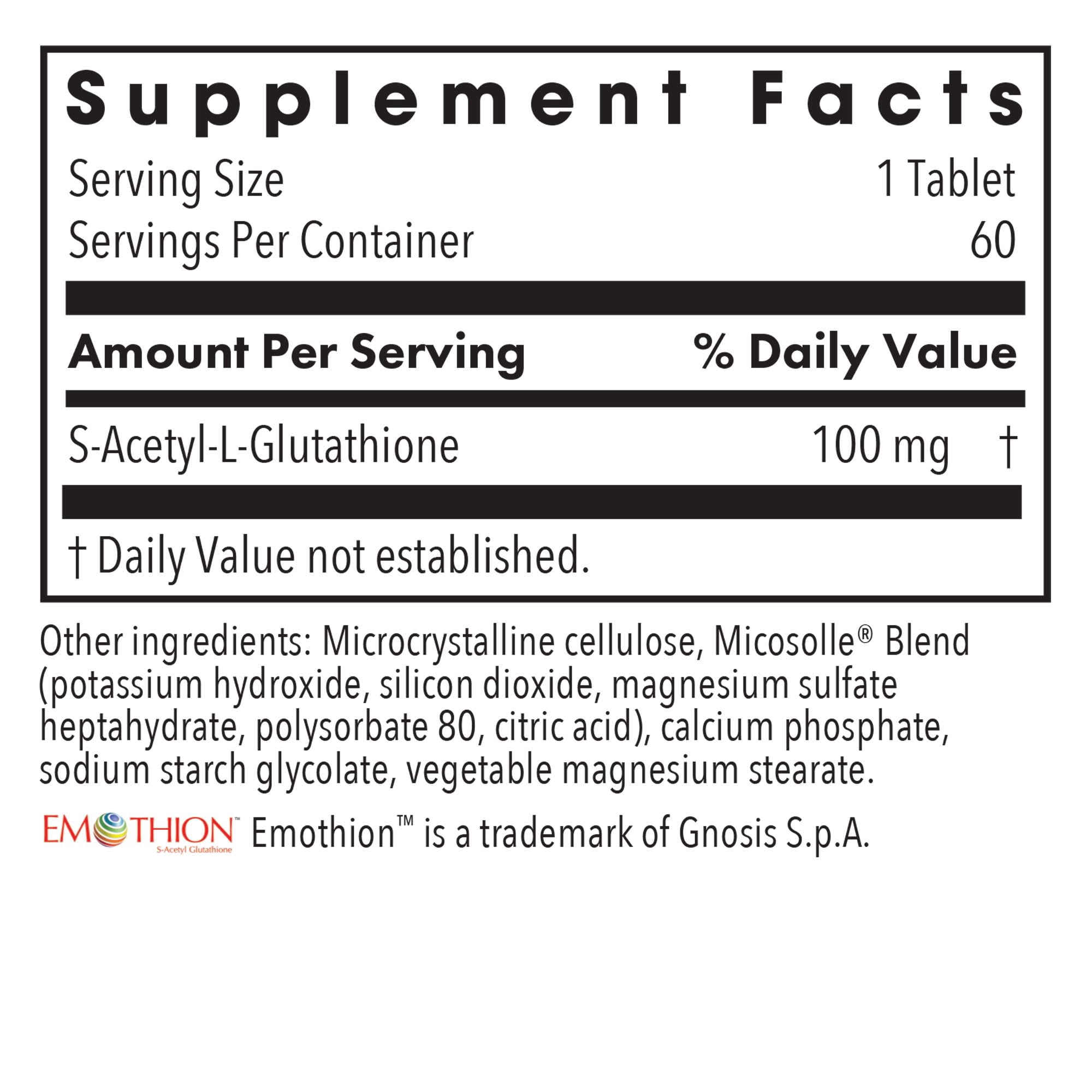 Allergy Research Group Acetyl-Glutathione - S-Acetyl-L-Glutathione, Well Absorbed, Immune support, 100 mg Supplement, Hypoallergenic, Scored Tablets - 60 Count