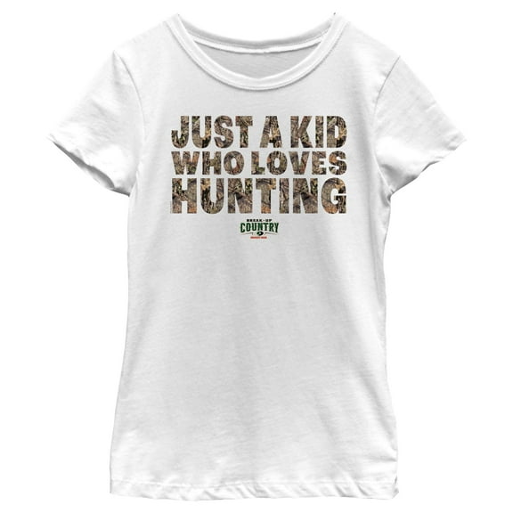 Girl's Mossy Oak Just a Kid Who Loves Hunting Graphic Tee White X Large