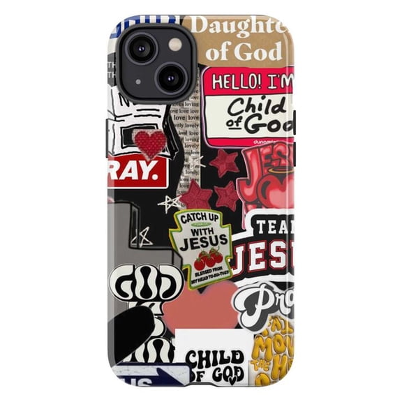 Jesus Christian Collage Phone Case, Faith Sticker Aesthetic iPhone Cover, Child of God Religious Quote Case for iPhone 17 16 15 14 13 12 11 Pro Max Mini