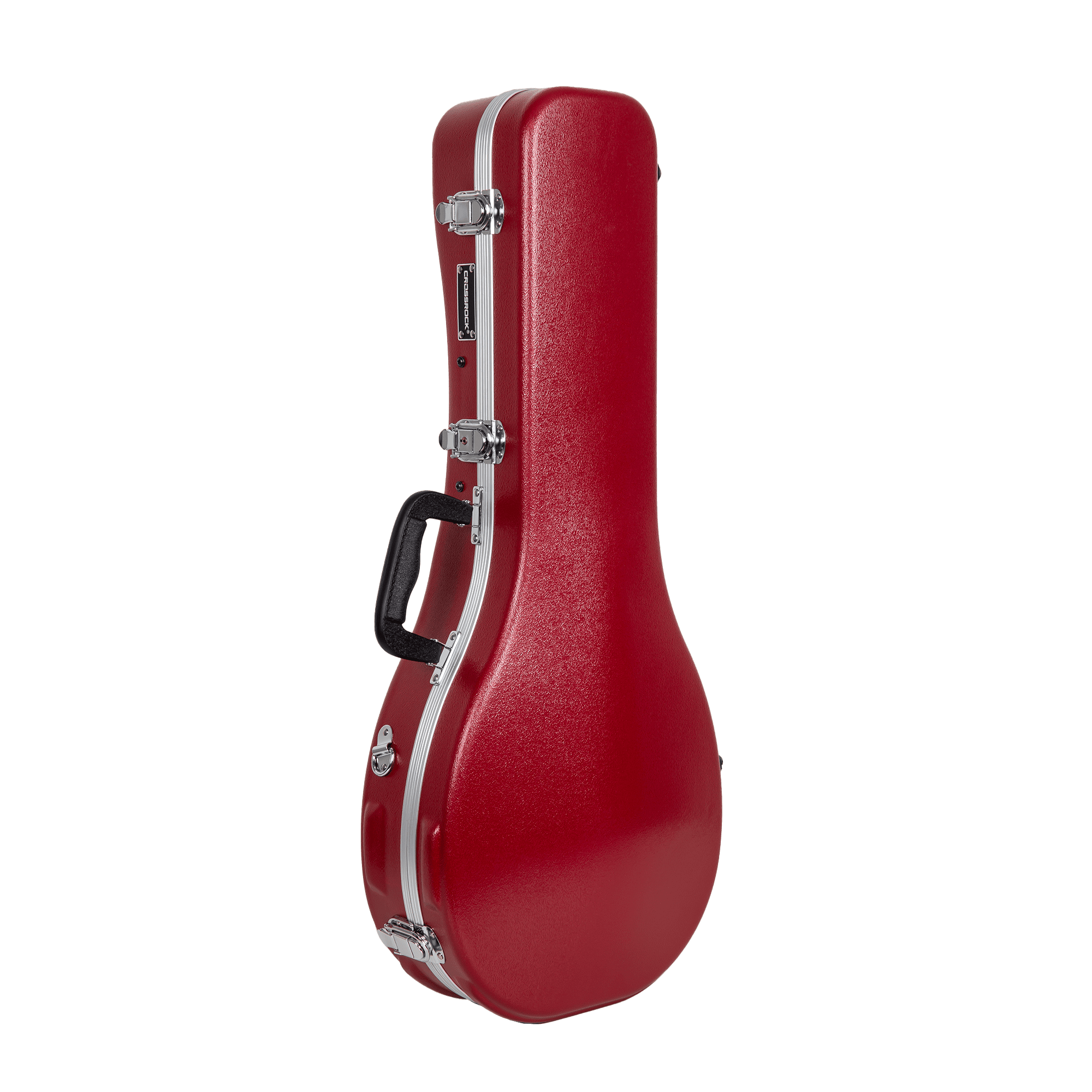Crossrock A-style Mandolin Case | ABS Molded Hardshell with Security Lock, Metal Feet, and Detachable Straps-Red