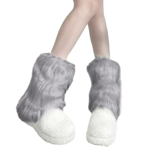 Boot Cuffs Leg Warmers for Women Winter Warm Harajuku JK Vintage Solid Color Gray Furry Plush Boot Cover Long Socks