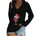 thumbnail image 1 of Camiseta de manga larga con estampado navideño informal con cuello en V para mujer a la moda Fridja  FKASFK3312, 1 of 4