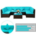 thumbnail image 5 of Wicker Patio Sets on Clearance for Outdoor Furniture, 2019 Upgrade 7-Piece Conversation Furniture Set w/2 Corner Sofa, Tempered Glass Table, 4 Single Sofa, 12 Padded Cushions, 2 Pillows, Blue, S7217, 5 of 9