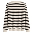 thumbnail image 5 of Wang6 Women Lightweight Oversize Cardigans Sweaters Trendy Long Sleeve Button down Knit Sweater Fall Crew Neck Striped Printed Knitted Outwear Tops Black XXL, 5 of 6