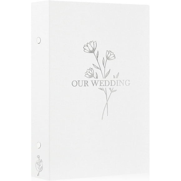 shiyou-Wedding Photo Album 4x6 300 Pocket Photos Slip in, Linen Cover Large Capacity Newlywed Marriage Album Hold 300 Horizontal Photos (Flower, White)