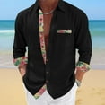 thumbnail image 2 of USNSM Men's Hawaiian Shirt Linen Long Sleeve Regular Fit Collar Button Down Shirt Casual Print Shirts with Pocket Black XXXL, 2 of 6