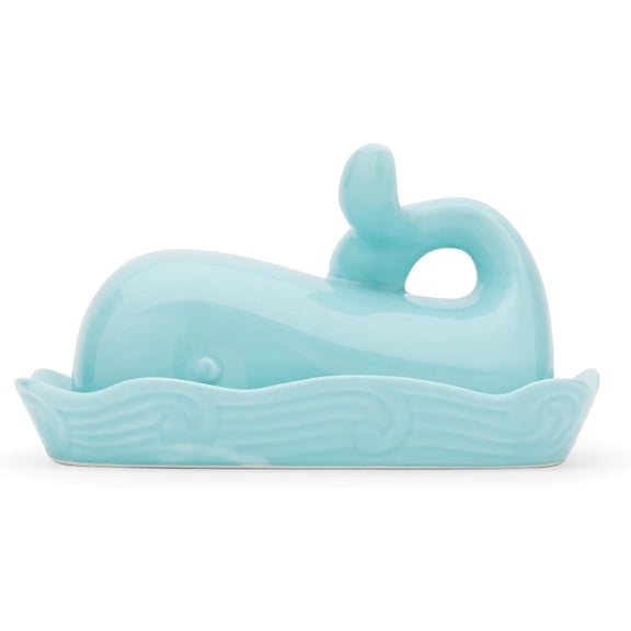 Ceramic Butter Dish with Lid, 7", Aqua Blue