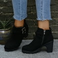 thumbnail image 2 of Womens Boots Chunky Mid Heel Round Toe Side Zipper Ankle Booties Casual Winter Buckle Short Boots Solid Color Winter Shoe for Women's Trendy Black 5.5, 2 of 10