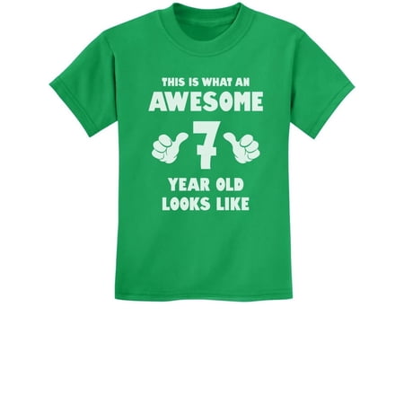 Tstars Kids 7th Birthday T-Shirt - This Is What an Awesome Looks Like Graphic Tee - XS Green