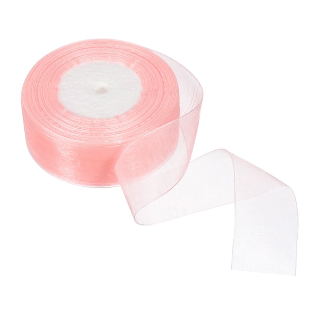 Unique Bargains 4cm 50 Yard Sheer Organza Ribbon Chiffon Fabric Gift Wrapping, Medium Pink