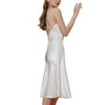 thumbnail image 3 of Women's Silk Nightgown Short Midi Satin Sleep Dress Square Neck Side Slit Spaghetti Strap Chemises Criss Cross Back Backless Sleepwear Sleeveless Nightie Sexy Lingerie White Large, 3 of 5