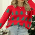 thumbnail image 3 of Pull Tricoté Jacquard Arbre de Noël Ample pour Femmes Manches Longues Col Rond, 3 of 5