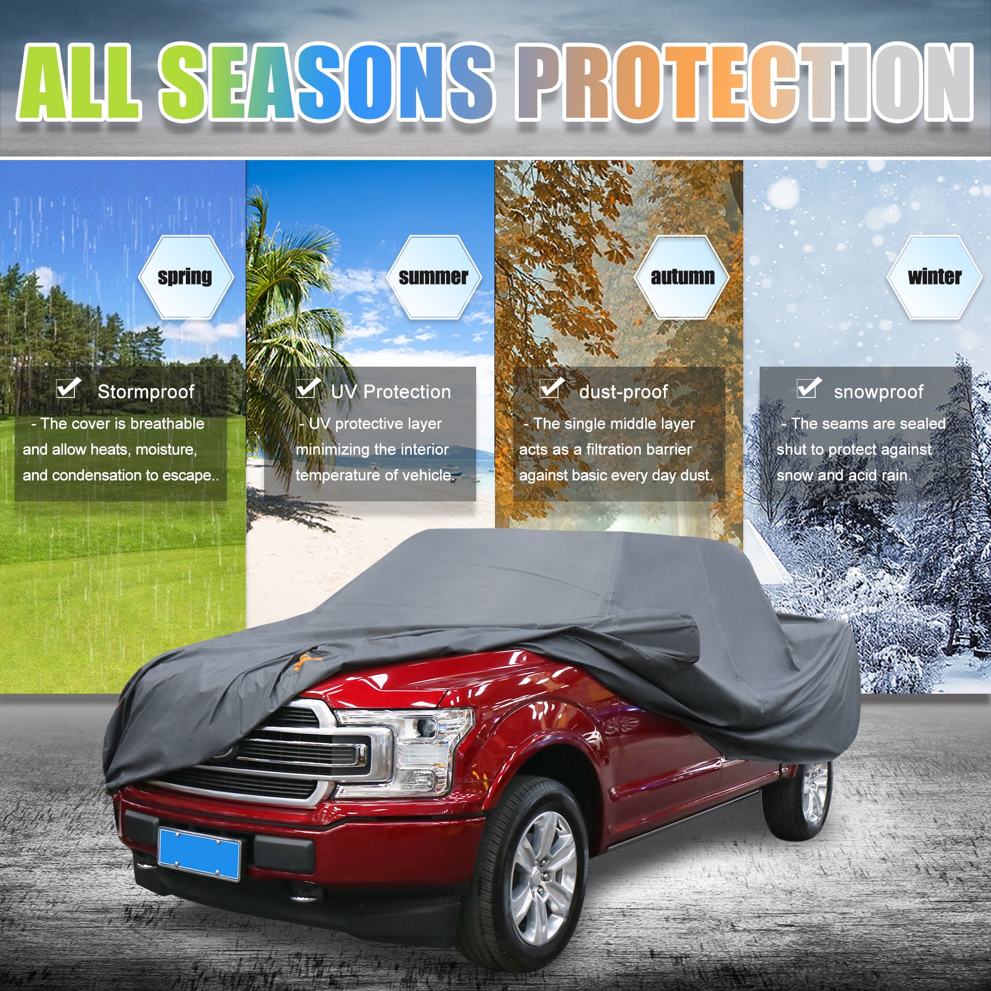 Unique Bargains Pickup Truck Cover for Ford F350 Crew Cab 4 Door Gray Sun Rain Protection