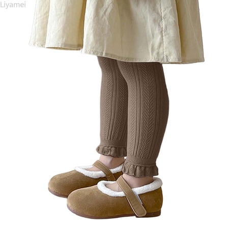 Liyamei Girls Solid Color Ribbed Ankle Leggings Autumn Thin Stretch Pants Comfortable Soft Everyday Wear Outfit Versatile Layering Piece For Toddlers And Kids Size 3-6 Years