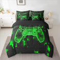 thumbnail image 2 of jejeloiu Teens Video Game 7-Piece Twin Bedding Sets,Cartoon Console Gamepad Bedding Comforter Set,Neon Green Plaid Sheet Sets For Teens,Breathable Home Decor Reversible, 2 of 8