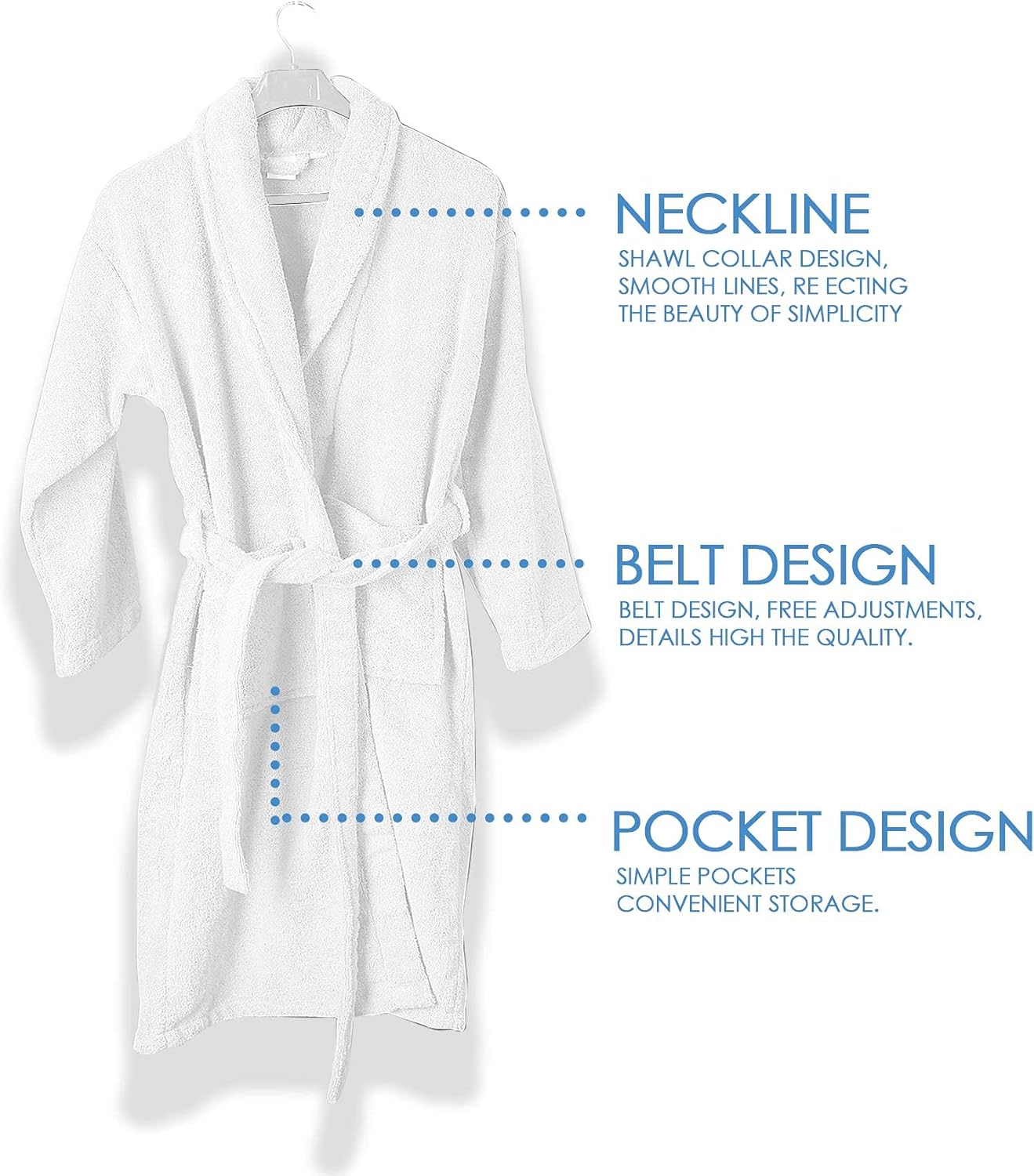 BIOLINEN Premium 100% Cotton Terry Bath Robe with Shawl Collar and FREE Slippers - Unisex Spa Robe for Men & Women, Soft and Absorbent