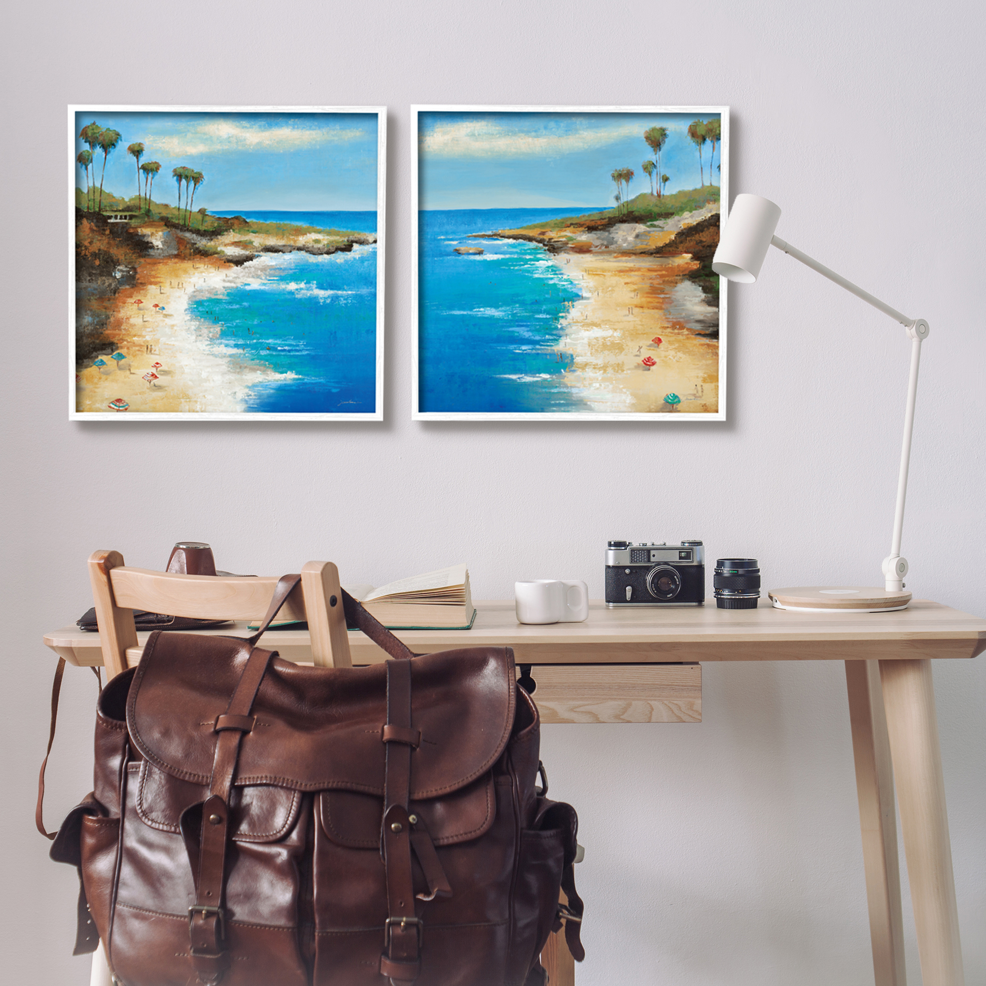 Stupell Industries Beach Cove Landscape Nature Painting White Framed Art Print Wall Art, 24 x 24, Set of 2