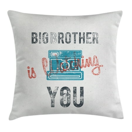 Icon Analogue Watch - Vintage Decor Throw Pillow Cushion Cover, Half Toned Big Brother Quote with Old-Fashion Analogue Camera Icon Web Print, Decorative Square Accent Pillow Case, 16 X 16 Inches, Blue Grey, by Ambesonne