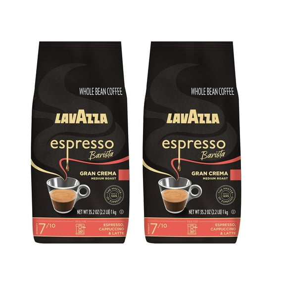 Lavazza Espresso Barista Gran Crema Whole Bean Coffee, Medium Roast, Arabica and Robusta Blend, 2.2 lb Bag (Pack of 2)
