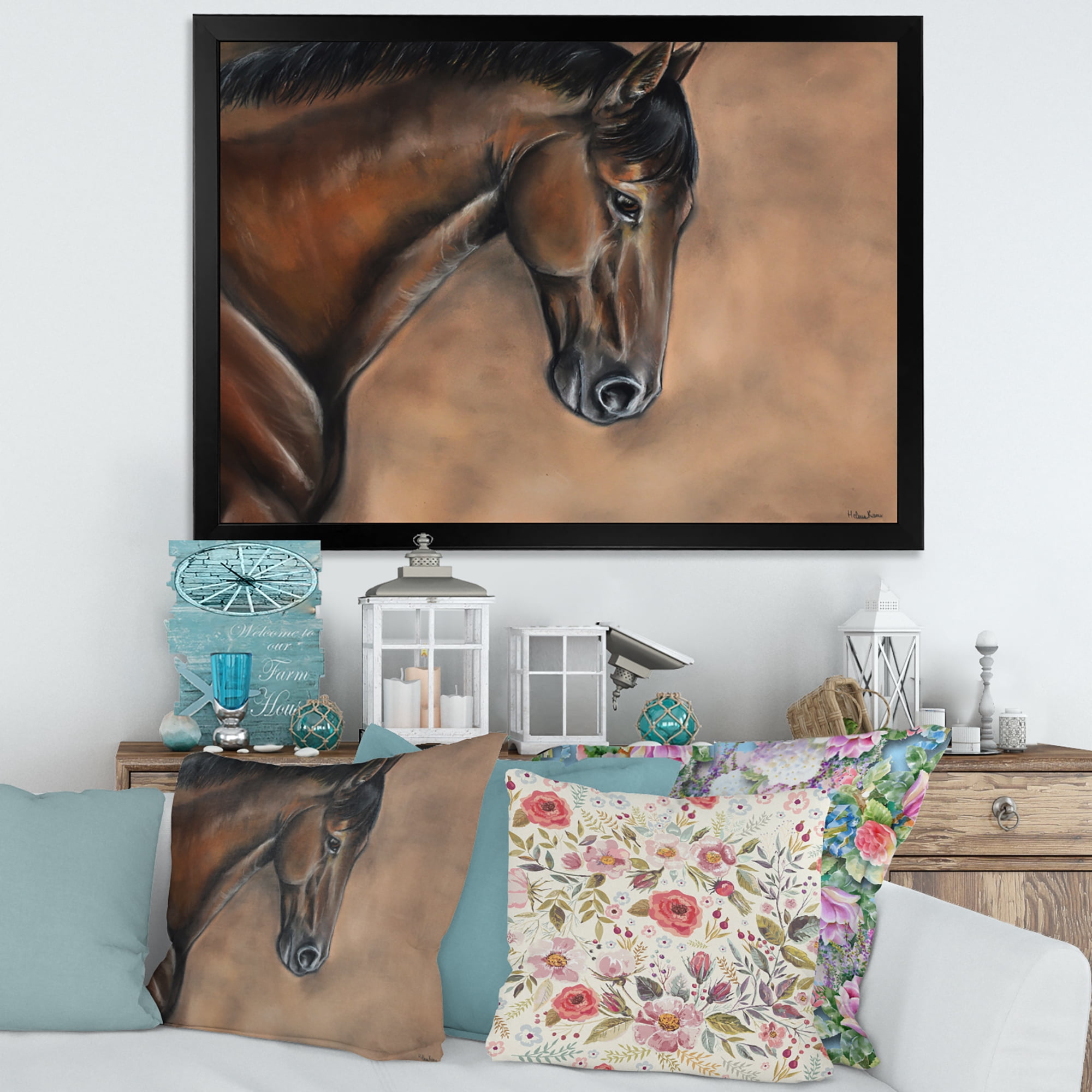 Designart 'Close Up Portrait Of A Brown Bay Horse' Farmhouse Framed Art Print