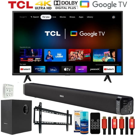 TCL 55S446 55" Class 4-Series 4K UHD HDR Smart Google TV Bundle with Deco Gear Home Theater Soundbar with Subwoofer, Wall Mount Accessory Kit, 6FT 4K HDMI 2.0 Cables and More