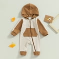 thumbnail image 2 of Douhoow Baby Boys Girls Zipper Hood Jumpsuit 3 6 12 18 Months Infant Fall Contrast Color Romper Long Sleeve Crew Neck Bodysuits, 2 of 9
