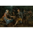 thumbnail image 2 of Matthijs Naiveu 24x17 Gold Ornate Framed and Double Matted Museum Art Print Titled - A Woman Offering an Onion and a Herring to a Young Man Holding a Glass of Beer, Others Smoking and Playin, 2 of 4