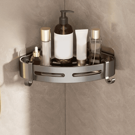 Djiypn 1 Pack Corner Shower Shelves Aluminum Stick On Showers Organizer Modern Style Triangular Corner Shelf No Drilling Required Shower Shelf Bathroom Decor (Gray)