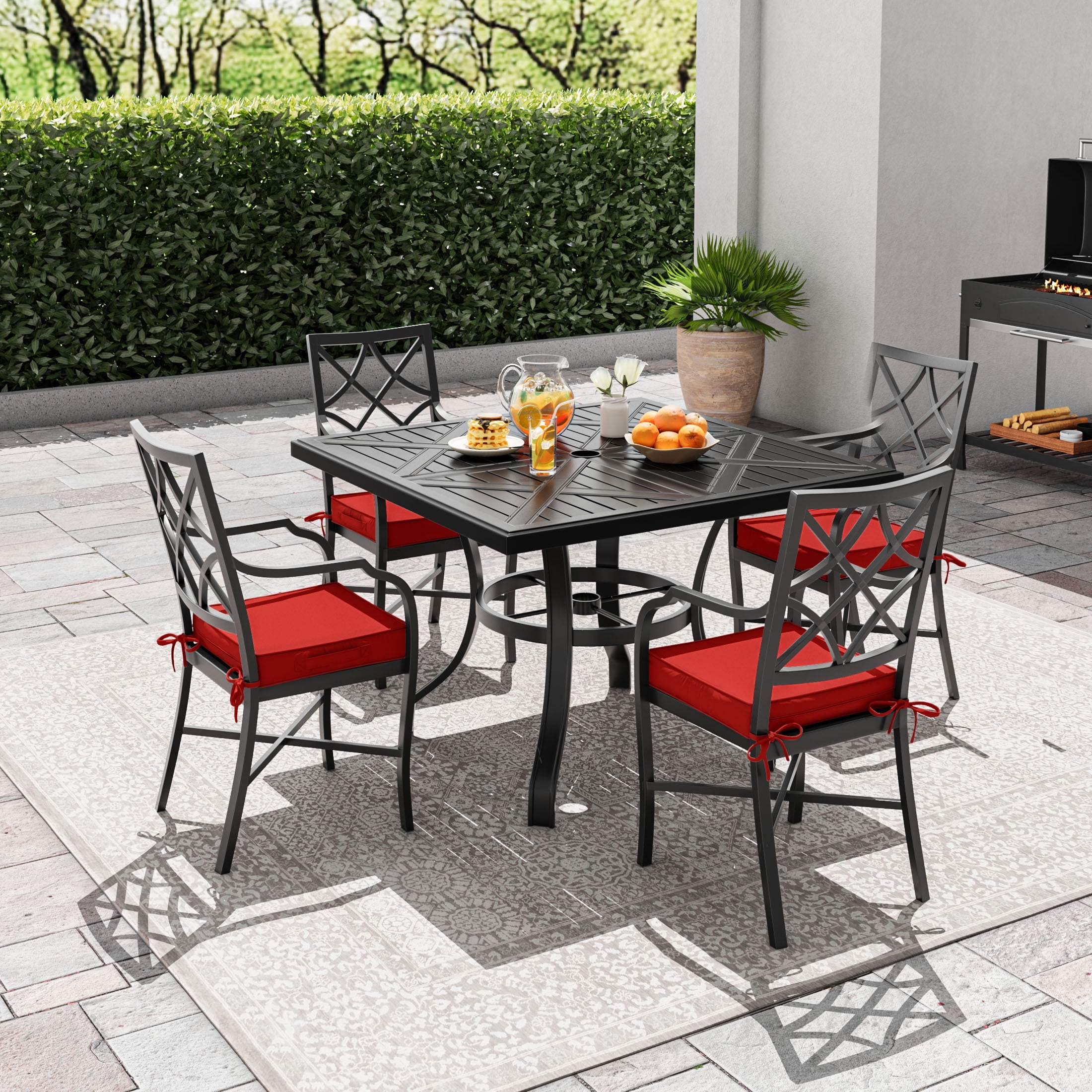 Kimunuk Outdoor Chair Cushions set of 2, 17" x 16" Zipped Waterproof Outdoor Seat Cushions Couch Pads with Ties for Patio Furniture, Red