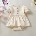 thumbnail image 2 of StylesILove Infant Baby Girls Solid Button Front Ruffle Short Sleeve Cotton Romper Dress Spring Summer Dressy Outfit (Beige, 24 Months), 2 of 4