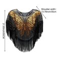 thumbnail image 4 of Women's Fringed Sequined Mesh Cropped Round Neck Shawl Casual Versatile Tassel Cape Small Outer Wear Wrap,Black gold, 4 of 7