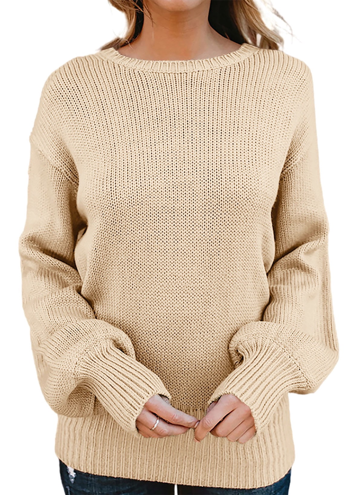 ZKESS Womens Backless Sweater Sexy Crewneck Long Sleeve Solid Color Tie Knot  Pullover Sweaters - Walmart.com